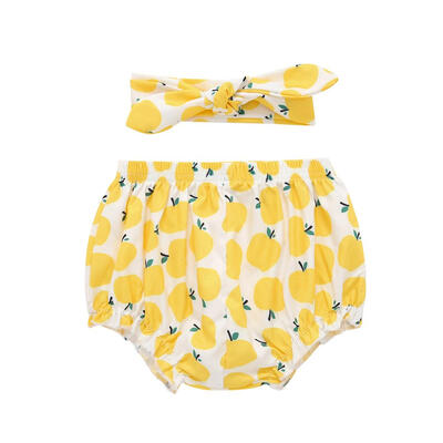 

2pcs Summer Fruit Print PP Shorts Newborn Baby Toddler Bloomers Headband