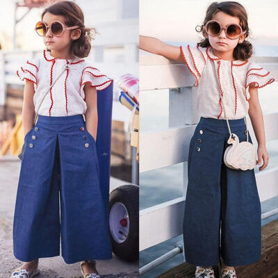 

New Summer Baby Girls Kids T Shirt Tops ClothesPants Jeans Outfit Set