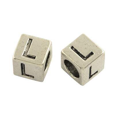 

Tibentan Style Alloy European Beads Cube Lead Free & Cadmium Free Antique Silver LetterL 7x7x7mm Hole 45mm