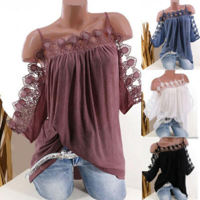 

Plus Size Womens Cold Shoulder Tee T Shirt Loose Casual Tunic Tops Blouse Summer