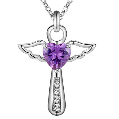 

Silver Color Cross Heart Wings Pendant Necklaces For Woman Crystal Pendant Cubic Zirconia Long Necklace Bijoux Jewelry