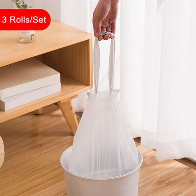 

3 Rolls Kitchen Plastic Thicken PE Automatic Closing Drawstring Garbage Bag