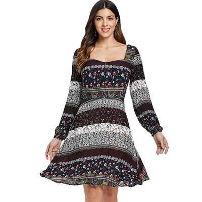 

Bohemian Floral Print A Line Dress