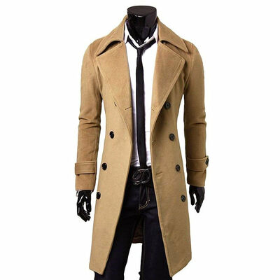 

Mens Checkered Coat Long Tweed Cashmere Wool Trendy Formal Winter Overcoat