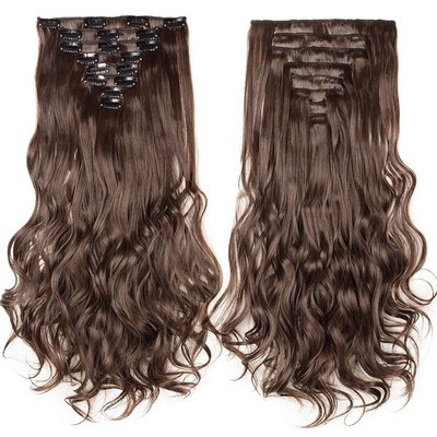 

Full Head Clip Synthetic in Hair Extensions 8 Piece 18 Clips Hairpiece Long Wave Curly Straight for Women