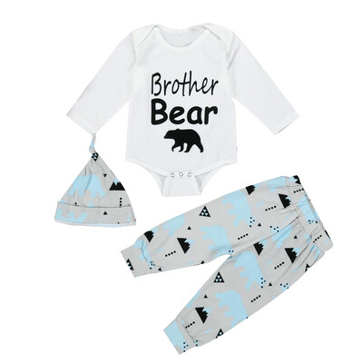 

1Set Newborn Baby Boys Girls Bear Tops Romper Pants Hat 3PCS Outfits Clothes