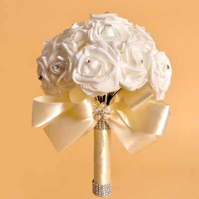 

Siaonvr Crystal Roses Pearl Bridesmaid Wedding Bouquet Bridal Artificial Silk Flowers BG