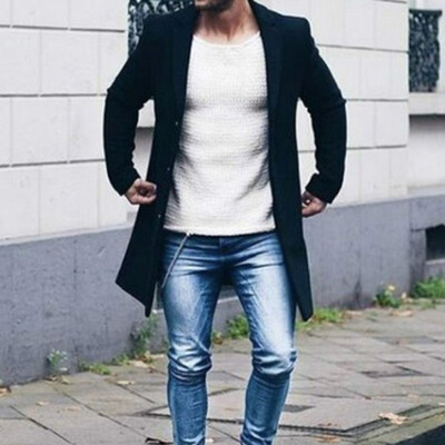 

Men Long Sleeve Lapel Collar Coat Solid Casual Cardigan Button Down Work Blazer
