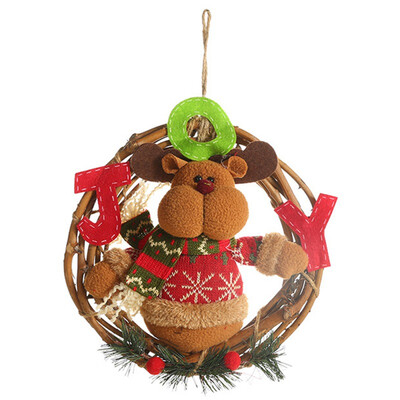 

Cartoon Christmas Pendant Decorative Rattan Doll Hanging Wreath Ornaments Santa ClausSnowmanReindeer Christmas Decorations