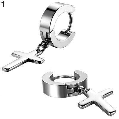 

Mens Womens Stainless Steel Cross Drop Dangle Huggie Hinged Hoop Earrings