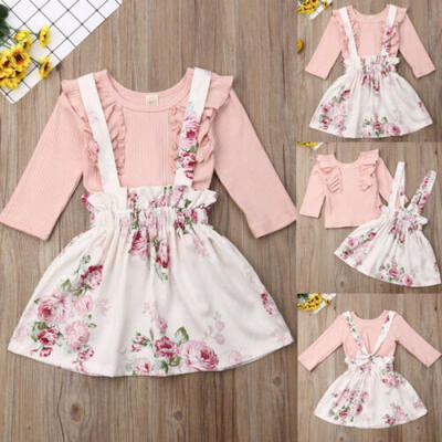 

CA 2PCS Baby Girl Long Sleeve TopsFloral Dress Toddler Cotton Outfit Clothes