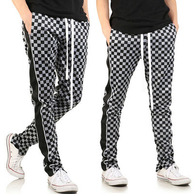 

New Gym Mens Trousers Plaid Tracksuit Bottoms Skinny Joggers Sweat Track Pants