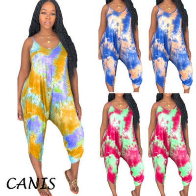 

Womens Floral Holiday Long Playsuits Beach Jumpsuit Loose Strappy Rompers Pants