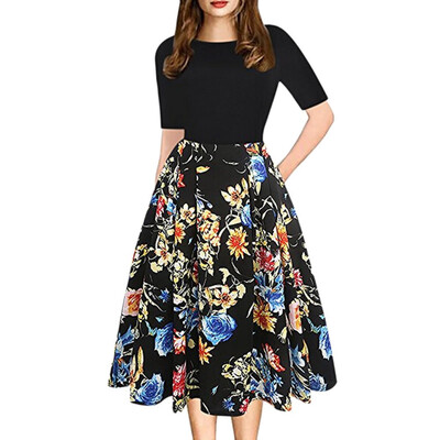 

Summer Women Midi Dress 2018 Elegant Floral Print Sleeve Casual Ladies Dresses Vintage Party Dress Women Clothes