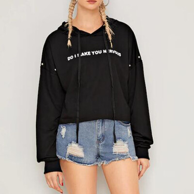 

Toponeto Women Hooded Long Sleeve Sweater Letter Printed Cute Top Pullover