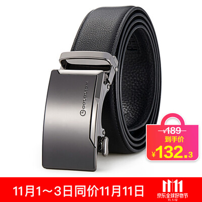 

Goldlion Mens Belt Fashion Leather Belt Casual Mens Pants Automatic Buckle Belt MPB82002-2191 Black 110-120CM