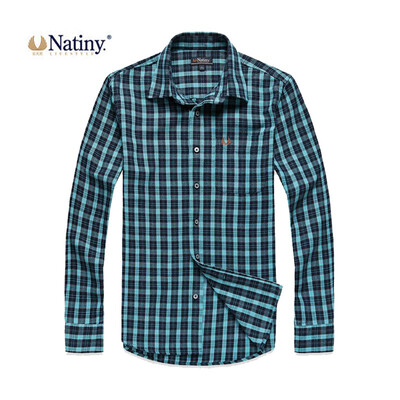 

NATINY mens Grinding hair pure cotton plaid long-sleeved shirt NA125150