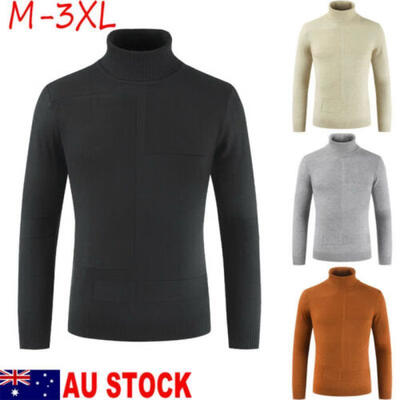 

AU Men Turtle Neck Long Sleeve Slim Knitted Sweater Jumper Knitwear Casual Tops