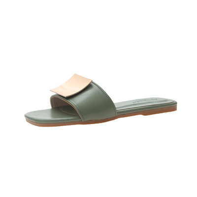 

Flat bottom square buckle slippers women summer wear 2019 new Joker fashion drag Korean version of net red holiday slippers