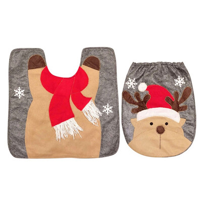

2 Pcs Christmas Toilet Seat Cartoon Santa Elk Bathroom Toilet Tank Cover Floor Mat Pad Santa Claus Christmas Decor