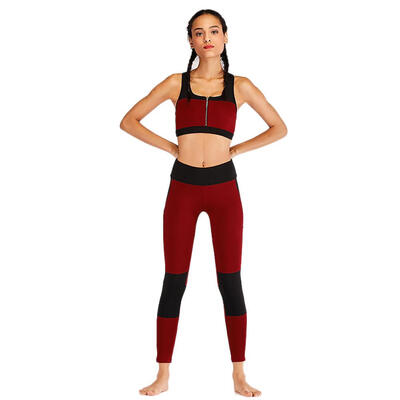 

2pcs Women Splicing Yoga Sport Suit Zipper Vest Pants Fitness Gym Tracksuit