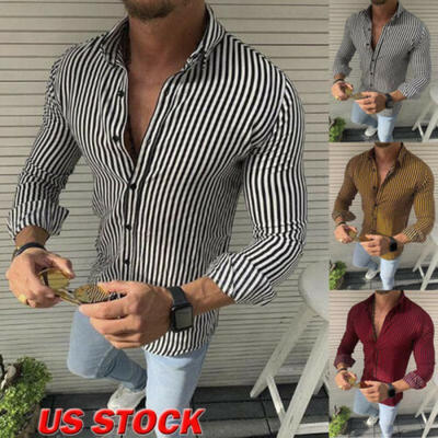

Fashion Mens Summer Casual Dress Shirt Mens Stripe Long Sleeve Shirts Tops Tee