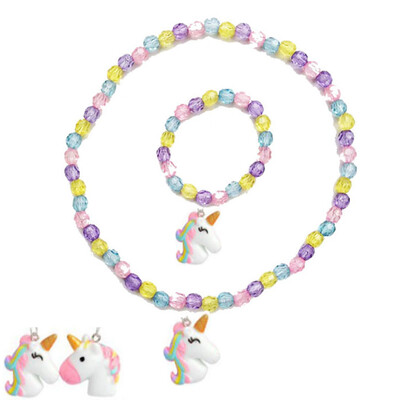 

Children Unicorn Beads Pendant Necklaces Bracelet Adjust Girls Chain Jewelry