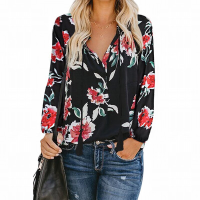 

Printed Shirt Womens Womens Round Neck Long Sleeve Loose Retro Top