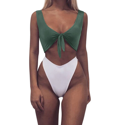 

Saidsome Women Knotted Padded Thong Bikini Mid Waisted Scoop Swimsuit Beach Swimwear