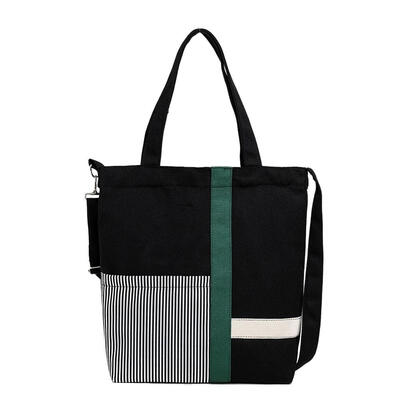 

Canvas Shoulder Messenger Handbags Women Striped Vertical Square Totes