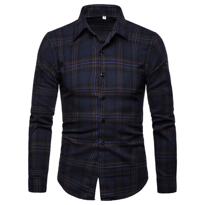 

Tailored Mens Fashion Slim Fit Personality Lattice Casual Long Sleeve Shirts Blouse