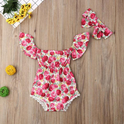 

2Pcs Newborn Baby Girl Flower Romper Bodysuit Headband Outfits Summer Clothes US