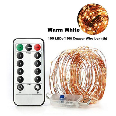 

100 LEDs Fairy String Lights 10M328ft USB Copper Wire Lamp Christmas Lights 8 Lighting Modes with Remote Control for Christmas H