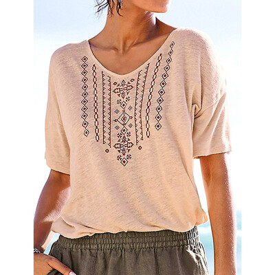 

Nomeni Womens Summer Casual V Neck Short Sleeve Printed Casual T Shirt Top Blouse
