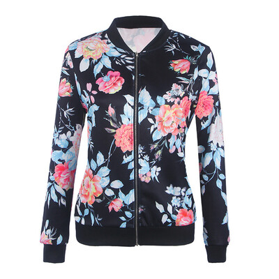 

Women Biker Celebrity Camo Flower Floral Print Bomber Jacket Outwear Coat