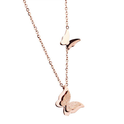 

Rose Gold Butterfly Necklace Pendant Stainless Steel Beautiful Sweet Jewelry