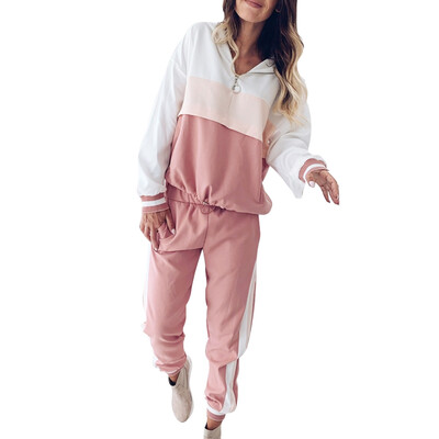 

2pcs Women Hoodie Suit Autumn Fashion Concise Sport Leisure Color-blocked Long Sleeve Hooded Hoodie Set