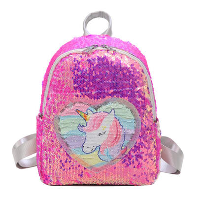 

Cute Sequins Heart Horse Decor Backpacks Women PU Leather Small Knapsack