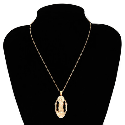 

Virgin Mary Sweater Pendant Necklace for Women Girl Silver Gold Color Hollow Our Lady Jewelry Wholesale Colar Cross Trendy Chain