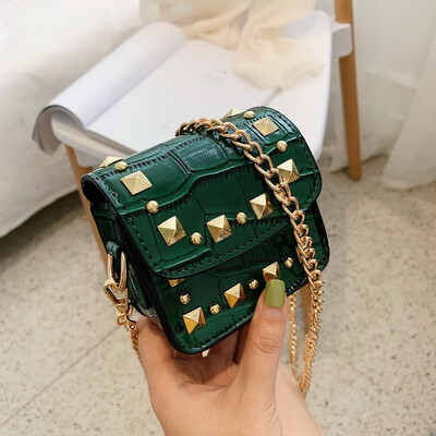 

Small bag female new wild rivet shoulder diagonal package fashion chain stone pattern small square package tide
