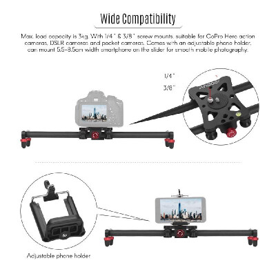 

Andoer 40cm Portable Mini Carbon Fiber Track Slider Photography Video Slider 14" 38" Screw Mounts with Phone Holder for GoPro He