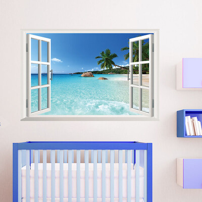 

〖Follure〗Beach resort 3D Window View Removable Wall Sticker Vinyl Decal Mural