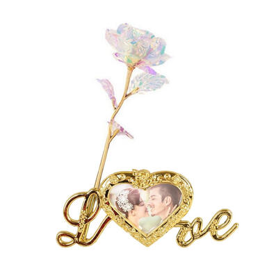 

24K Gold Plated Artificial Rose Flower With Photo Frame Base Unique Gifts For Valentines Day Thanksgiving Mothers Day