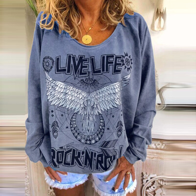 

Tailored Women Fashion Letter Printing Long-sleeved Round Collar Loose Tops Blouse