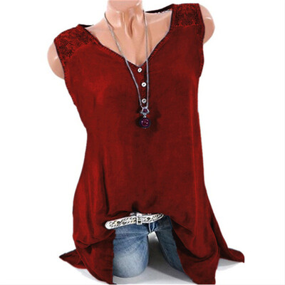 

Starmoon Women Plus Size Casual Lace V Neck Solid Daily Sleeveless Vest Tops Shirt Blouse