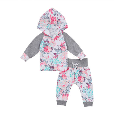 

Newborn Baby Girl Clothes Floral Long Sleeve Hooded Tops Long Pants 2Pcs Outfits Set