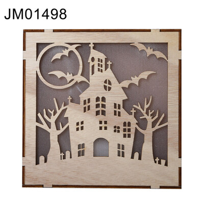 

Wooden Square Witch Pumpkin Pendant Halloween LED Night Light Wall Table Decor