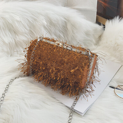 

New personality hairy bag female 2018 new wave Korean fashion cylindrical shoulder bag chin chain messenger bag