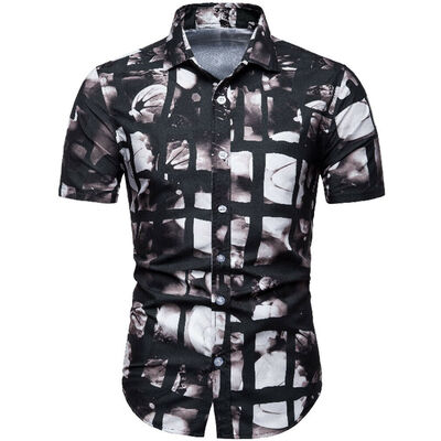 

Mens Summer Casual Floral Plaid Short Sleeve Lapel Shirts T-Shirt Tops blouse