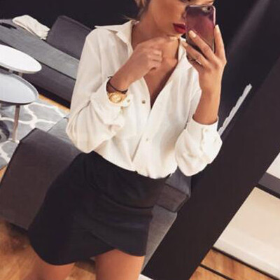 

2019 Women V Neck Leopard Print Long Sleeve Chiffon Loose T Shirt Tops Blouse